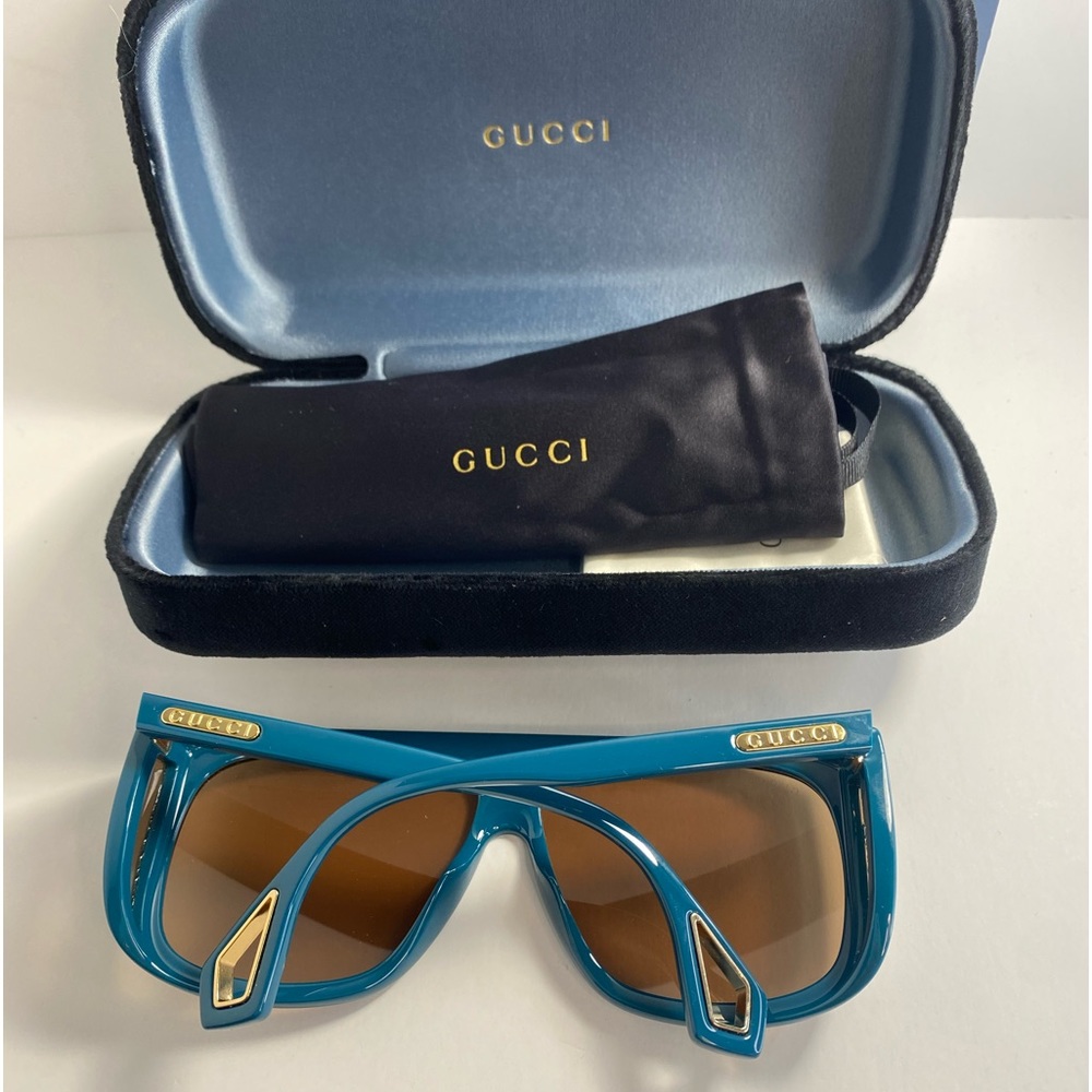 New  Gucci Women GG0468S-30006410005 Fashion 57mm Light Blue Sunglasses - Picture 8 of 12
